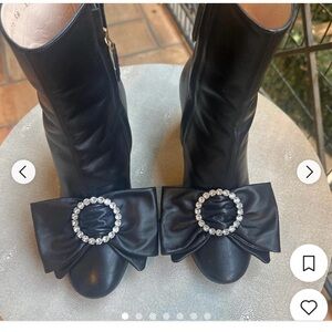 Gucci Elegant Black Heeled Boots with Crystal Bow